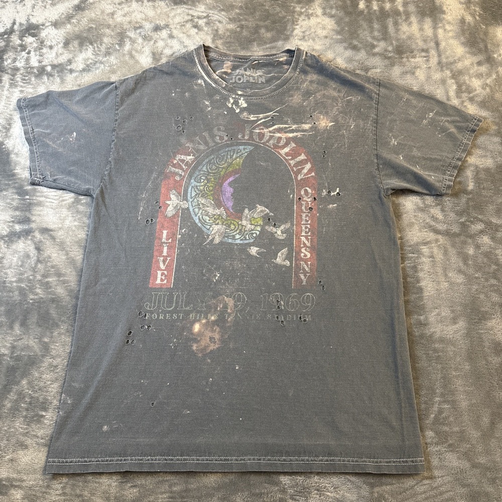 Janis Joplin Live Forest Hills 1969 Rock Concert Tee Retro Distressed Small